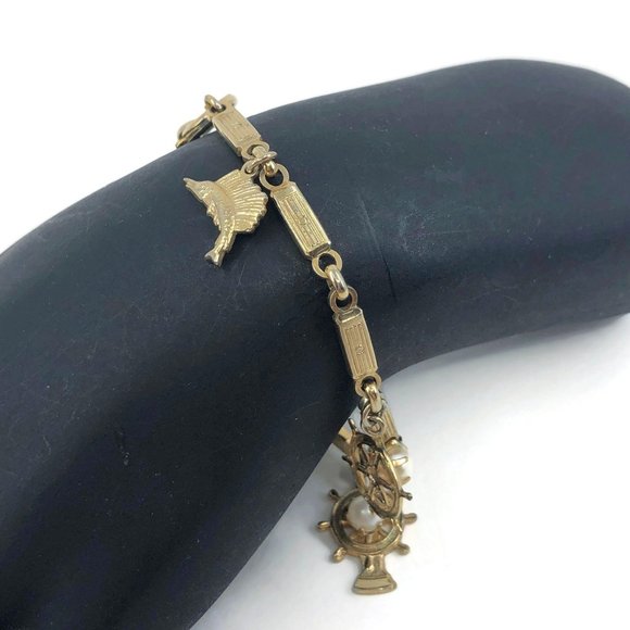 Nautical Themed Charm Bracelet Ships Wheel, Anchor - Picture 2 of 7